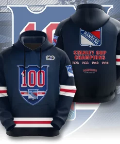 bold navy blue 3d new york rangers 100 year anniversary hoodie tshirt 2