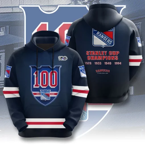 bold navy blue 3d new york rangers 100 year anniversary hoodie tshirt 2
