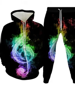 colorful smoke treble clef 3d hoodie and jogger set