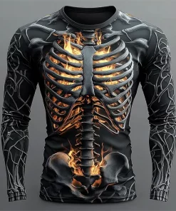 flaming skeleton halloween long sleeve shirt