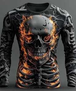 flaming skull long sleeve shirt halloween