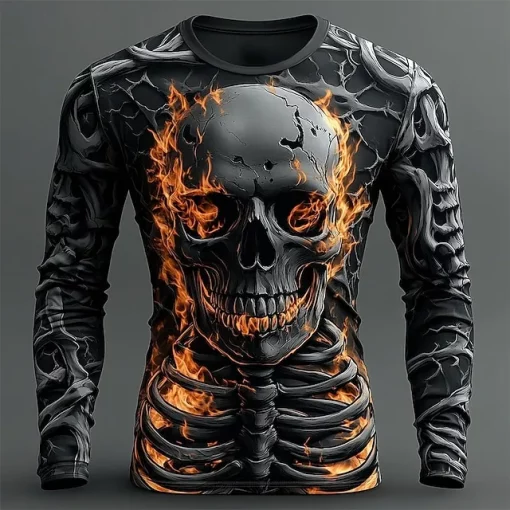 flaming skull long sleeve shirt halloween
