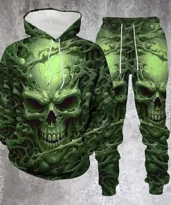 green skull 3d hoodie jogger set streetwear 1