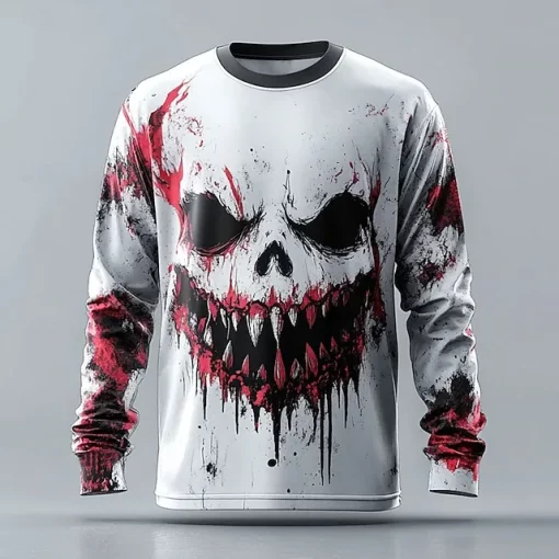 halloween 3d bloody skull long sleeve shirt