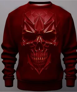 halloween 3d skull sweatshirt red