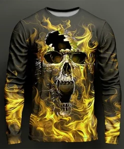 halloween flaming skull 3d shirt
