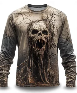 halloween long sleeve shirt 3d skull print