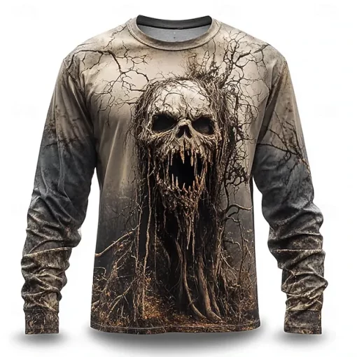 halloween long sleeve shirt 3d skull print
