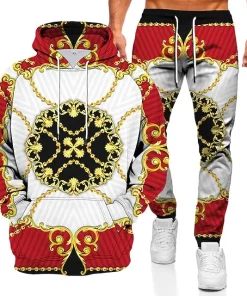 red black gold chain 3d hoodie jogger set