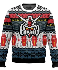 red white black blue gundam christmas sweater 1