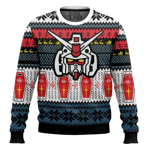 red white black blue gundam christmas sweater 1