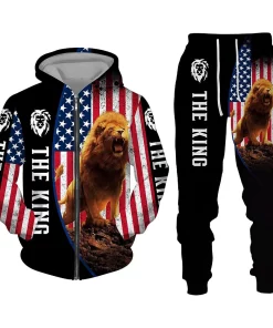 the king lion american flag 3d hoodie sweatpants
