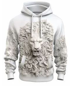 white 3d lion sculpture hoodie