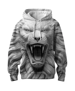 white beige 3d lion hoodie 1
