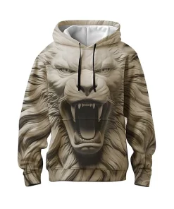 white beige 3d lion hoodie 2