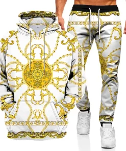 white gold chain pattern 3d hoodie jogger set