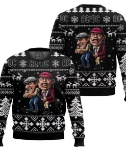 black 3d acdc christmas sweater