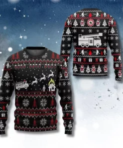 black 3d firefighter christmas sweater