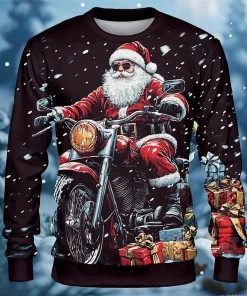 black 3d santa motorcycle christmas sweatshirt