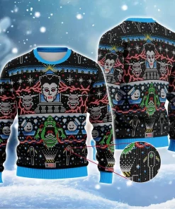 black blue ghostbusters 3d christmas sweater