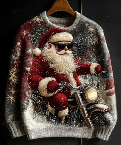 black red 3d santa motorcycle christmas sweater
