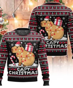 black red capybara christmas sweater