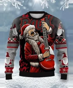 black red rock santa 3d christmas sweater