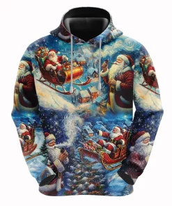 blue santa sleigh 3d christmas hoodie