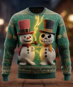 green 3d snowman skeleton christmas sweater