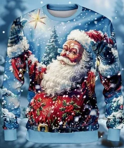 light blue santa star 3d christmas sweatshirt