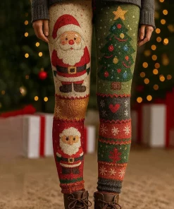 multicolor 3d santa christmas tree leggings