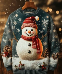 navy blue 3d snowman christmas sweater