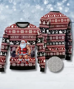 red 3d muscle santa christmas sweater