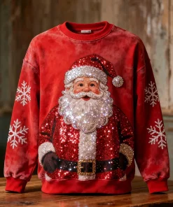 red glitter santa 3d christmas sweatshirt