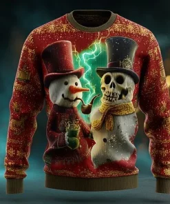 red gold skeleton snowman christmas sweater