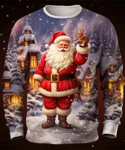 red snowy santa 3d christmas sweatshirt