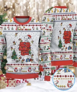 white red snoopy christmas 3d sweater