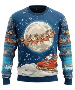 navy blue santa moon sleigh sweater